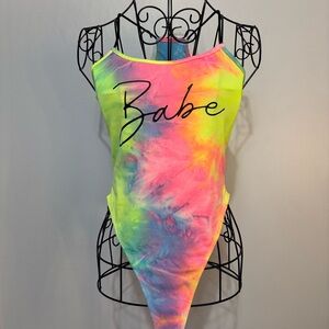 Neon Tie-Dye “Babe” Bodysuit